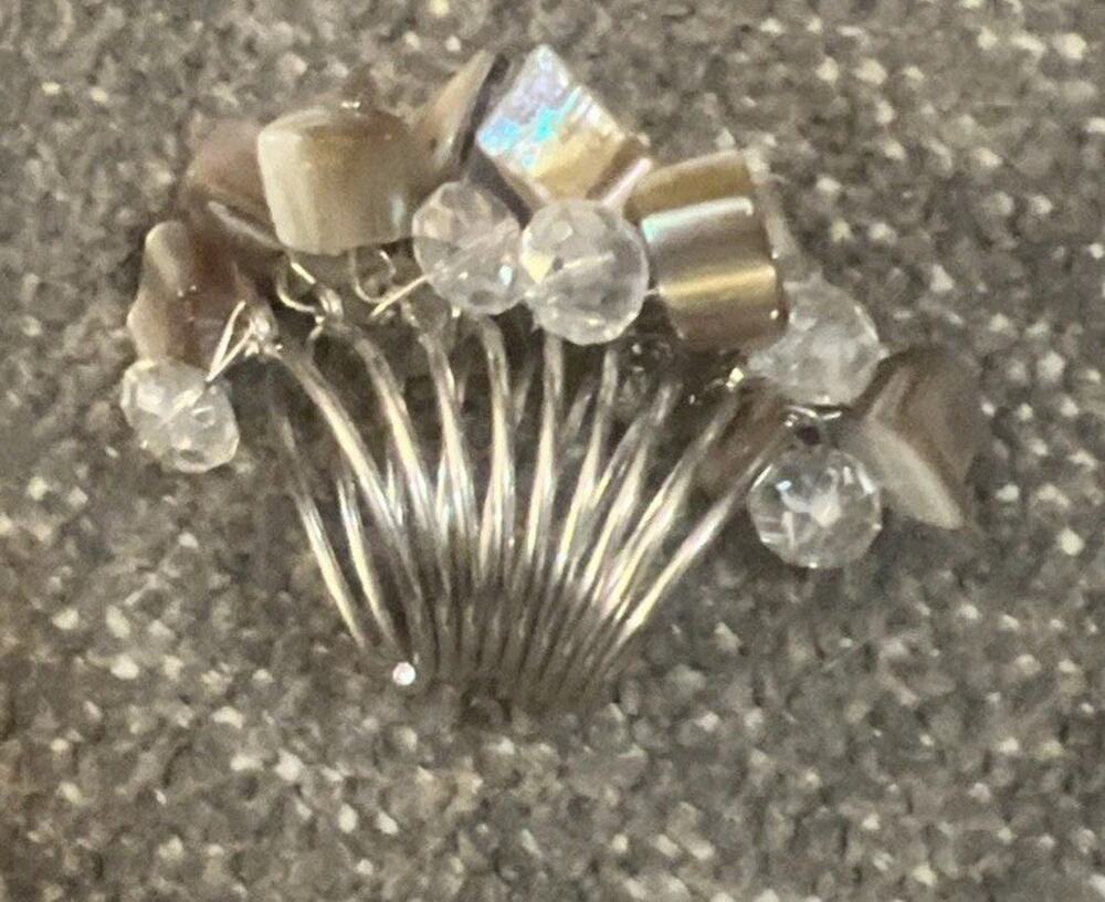Multiple Thin Silvertone Bands With Cluster on Top Ring Size 6.5 Stretchy Band,
